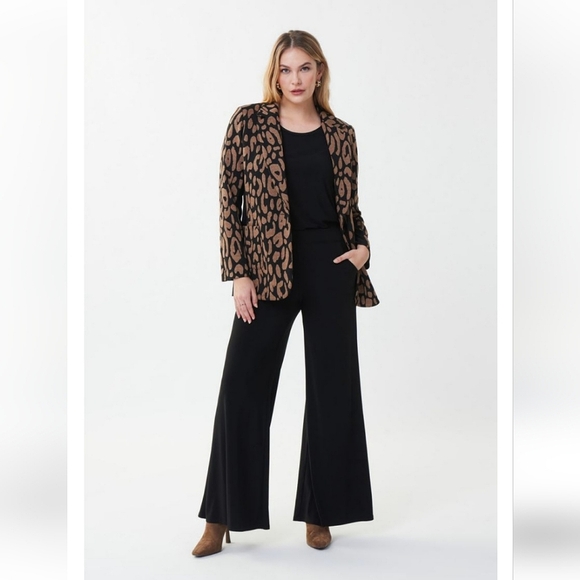 Joseph Ribkoff Camel & Black Leopard Print Stretch Side Panel Jacket NWT Size 4 - Picture 3 of 16